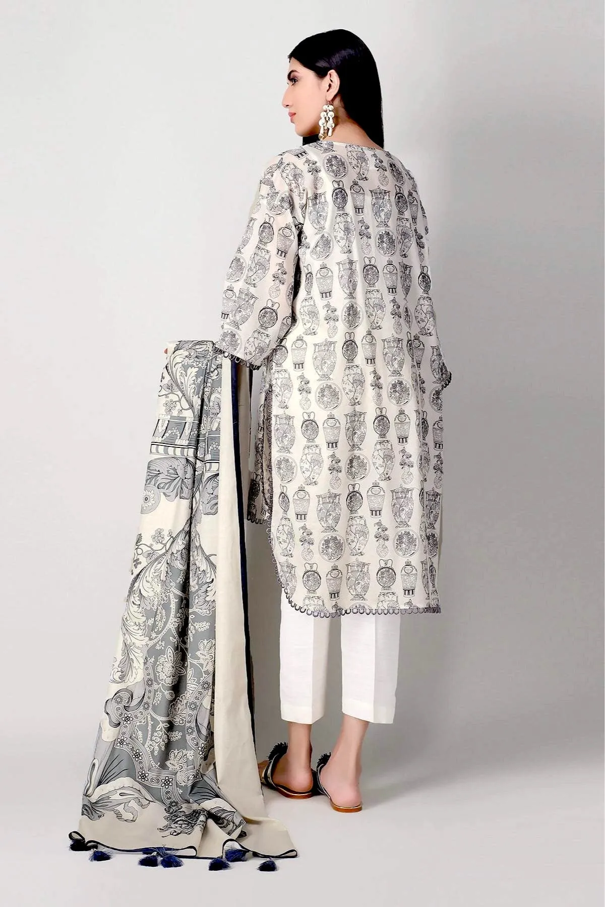 Khaadi Printed 2 Piece Suit · Kameez Dupatta – L21206 Grey