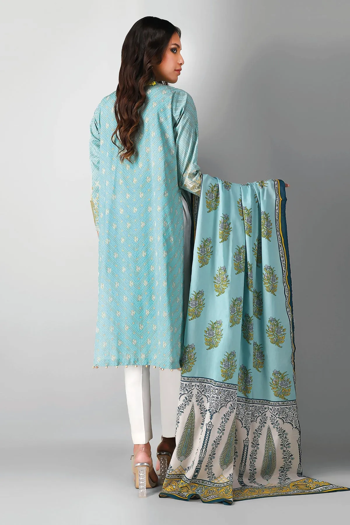 Khaadi Printed 2 Piece Suit · Kameez Dupatta – L21235 Blue