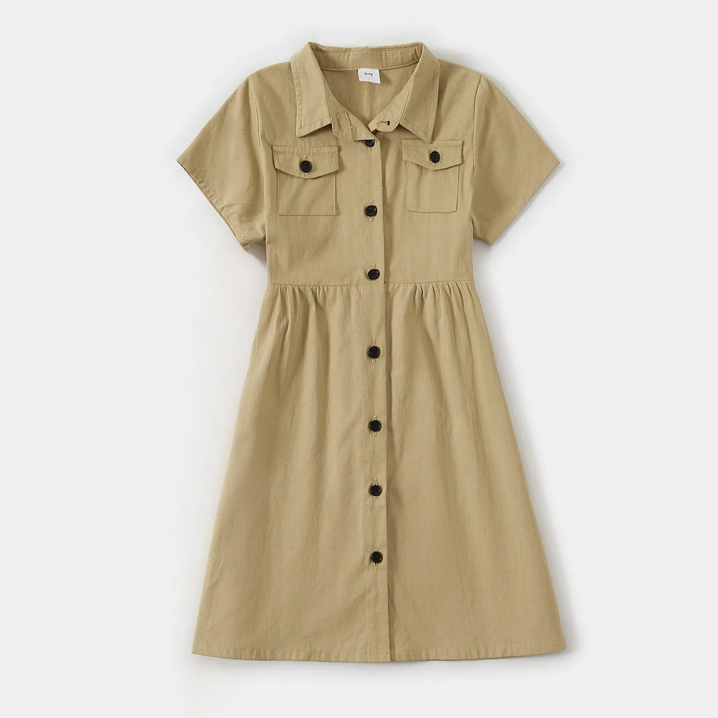 khaki Button Up Dress for Mom and Me
