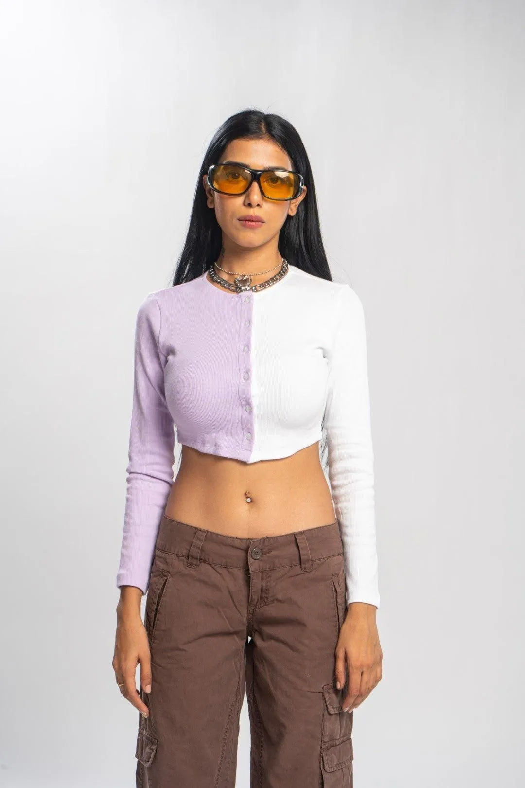 Lilac Two Tone Color Cardigan Top