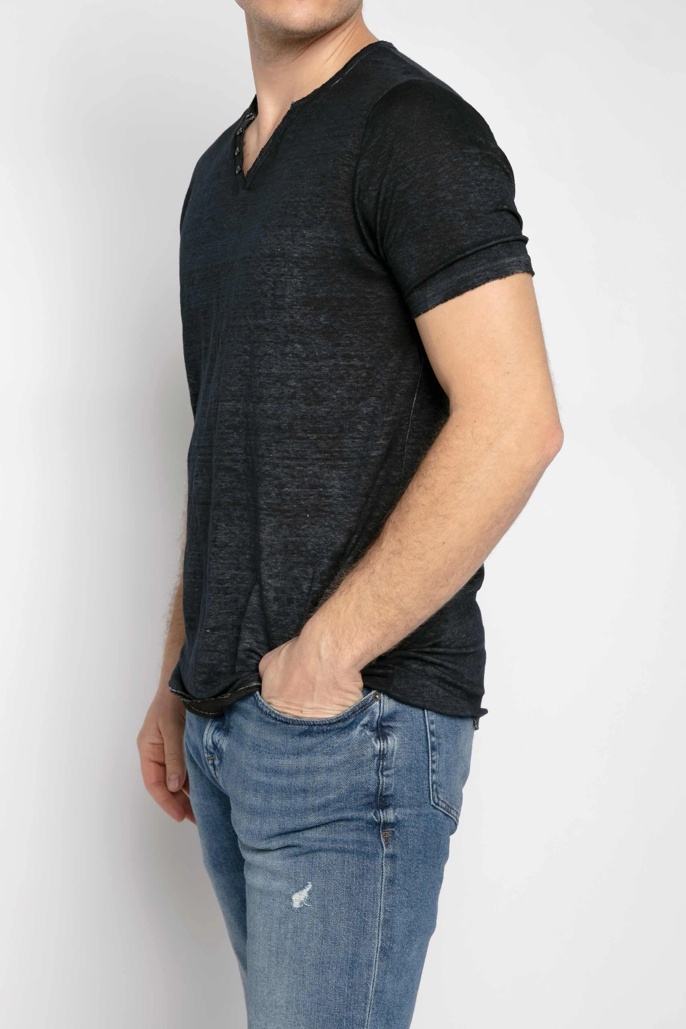 Linen T-Shirt in Navy