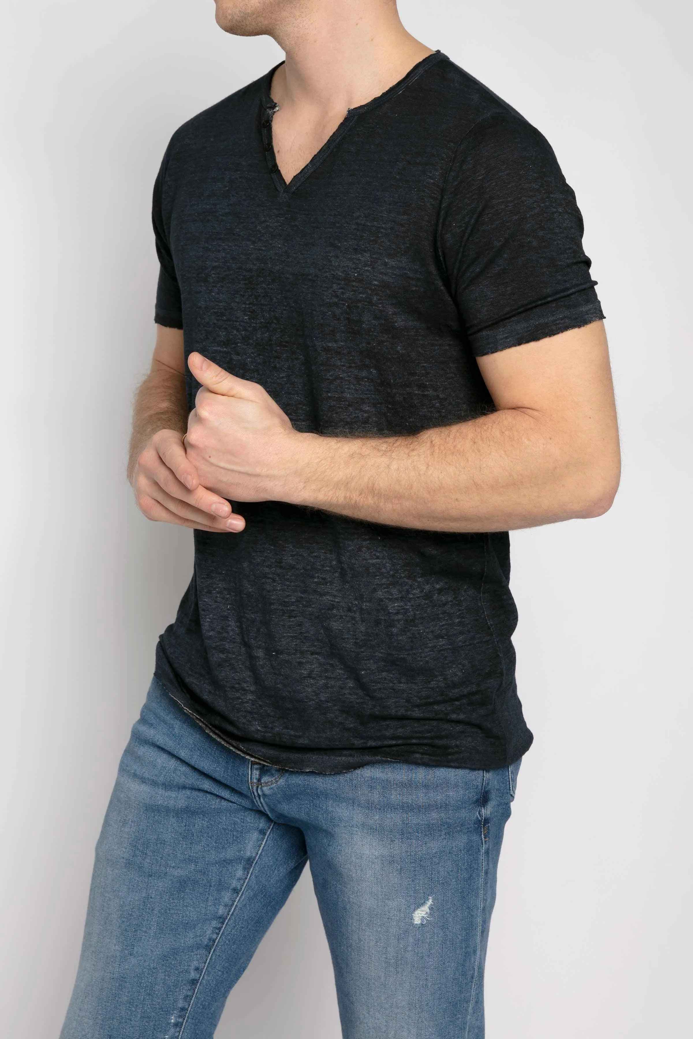 Linen T-Shirt in Navy