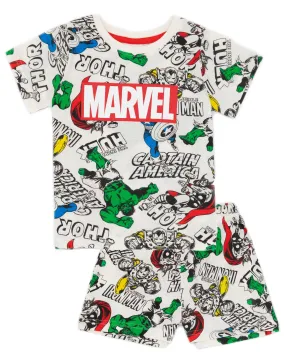 Marvel Boys White Short Sleeve T-Shirt and Shorts Pyjamas
