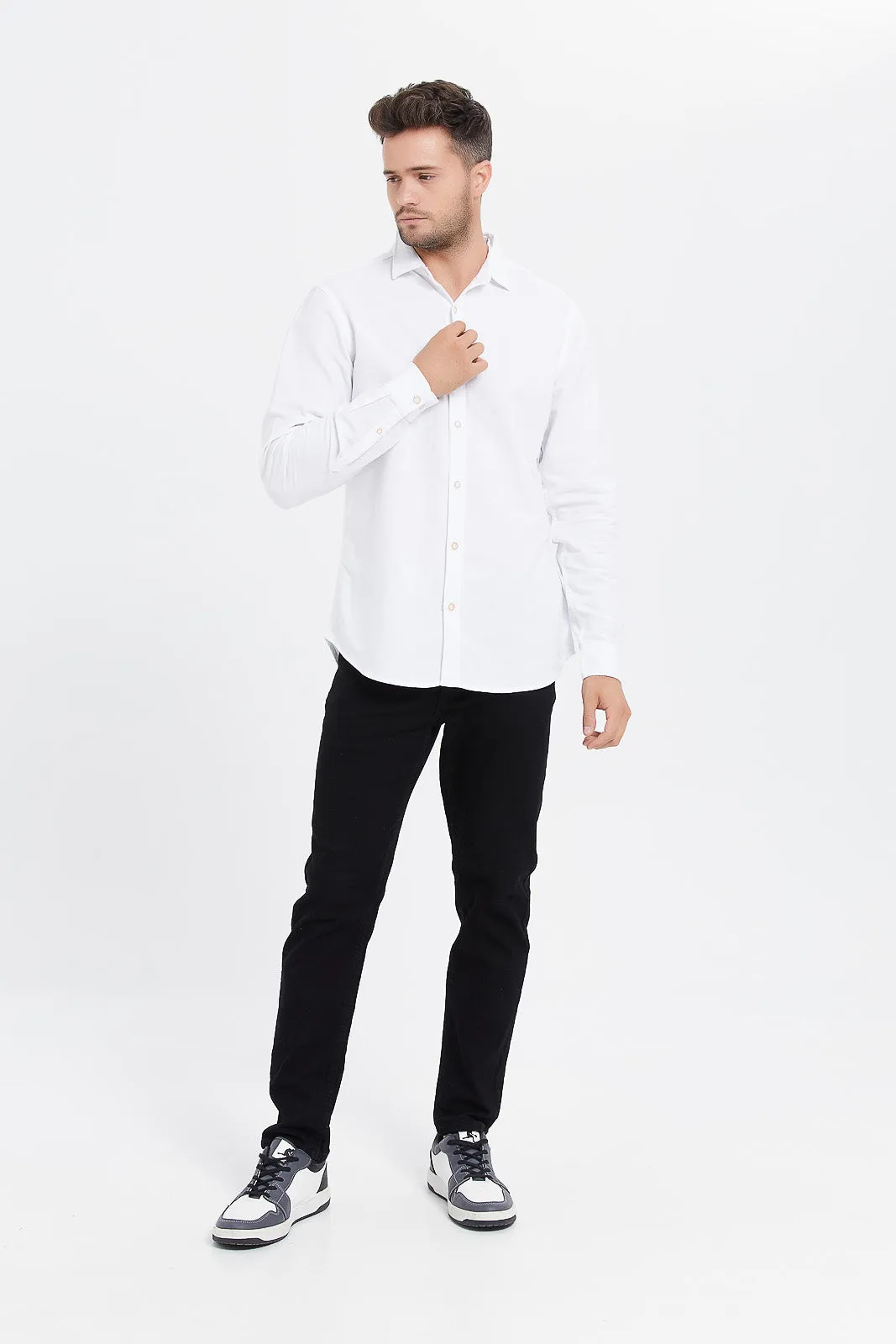 Men White Cotton Dobby Shirt