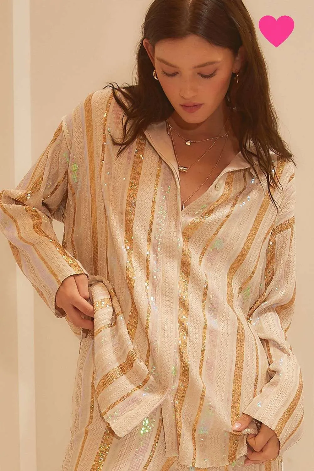 Neutral Stripe Sequin Formal Top