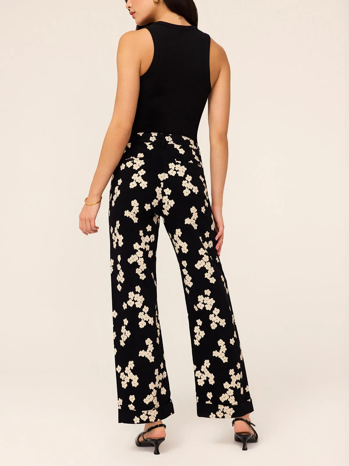 Olive Black Blurred Floral Print Trousers