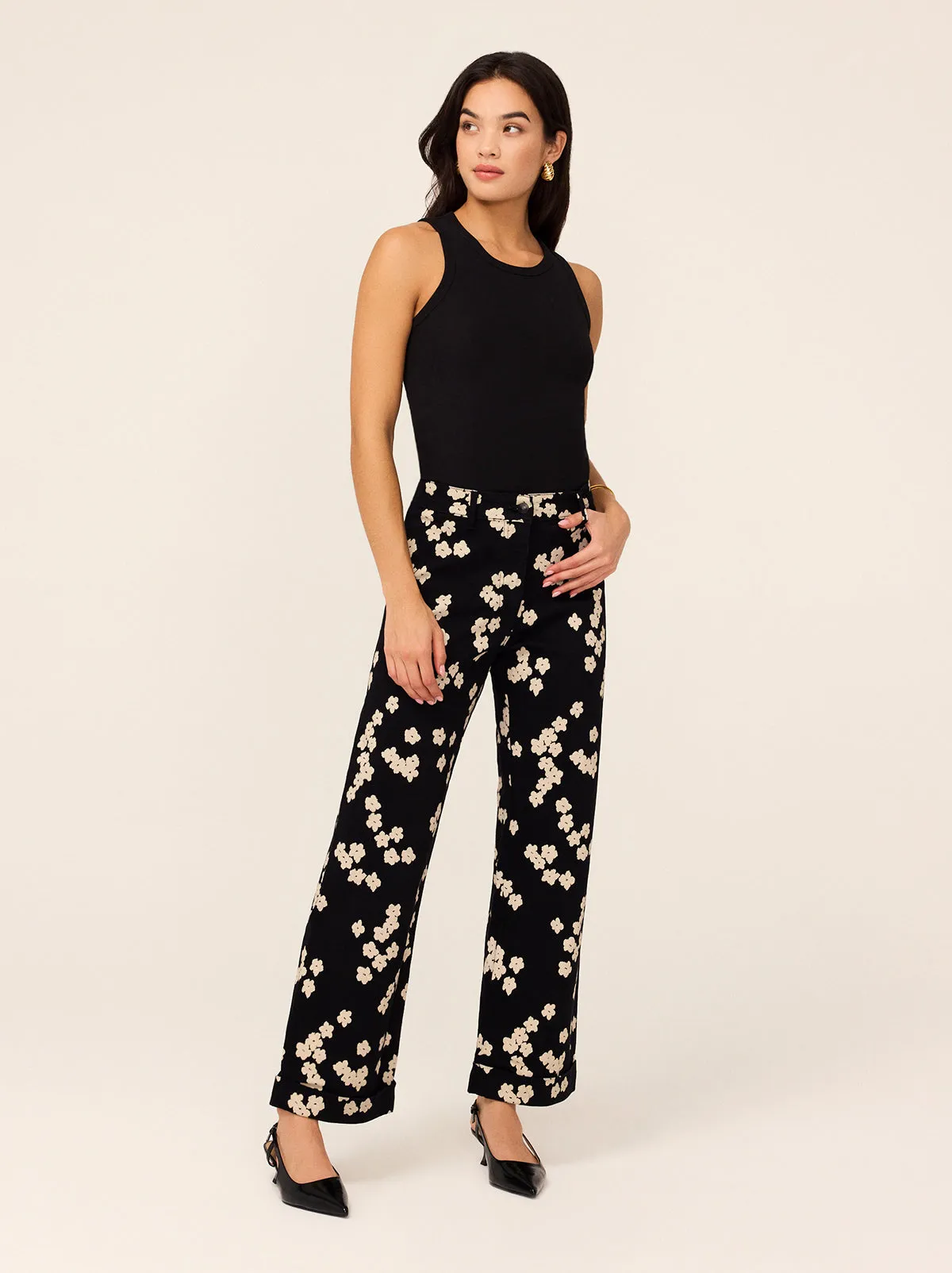Olive Black Blurred Floral Print Trousers