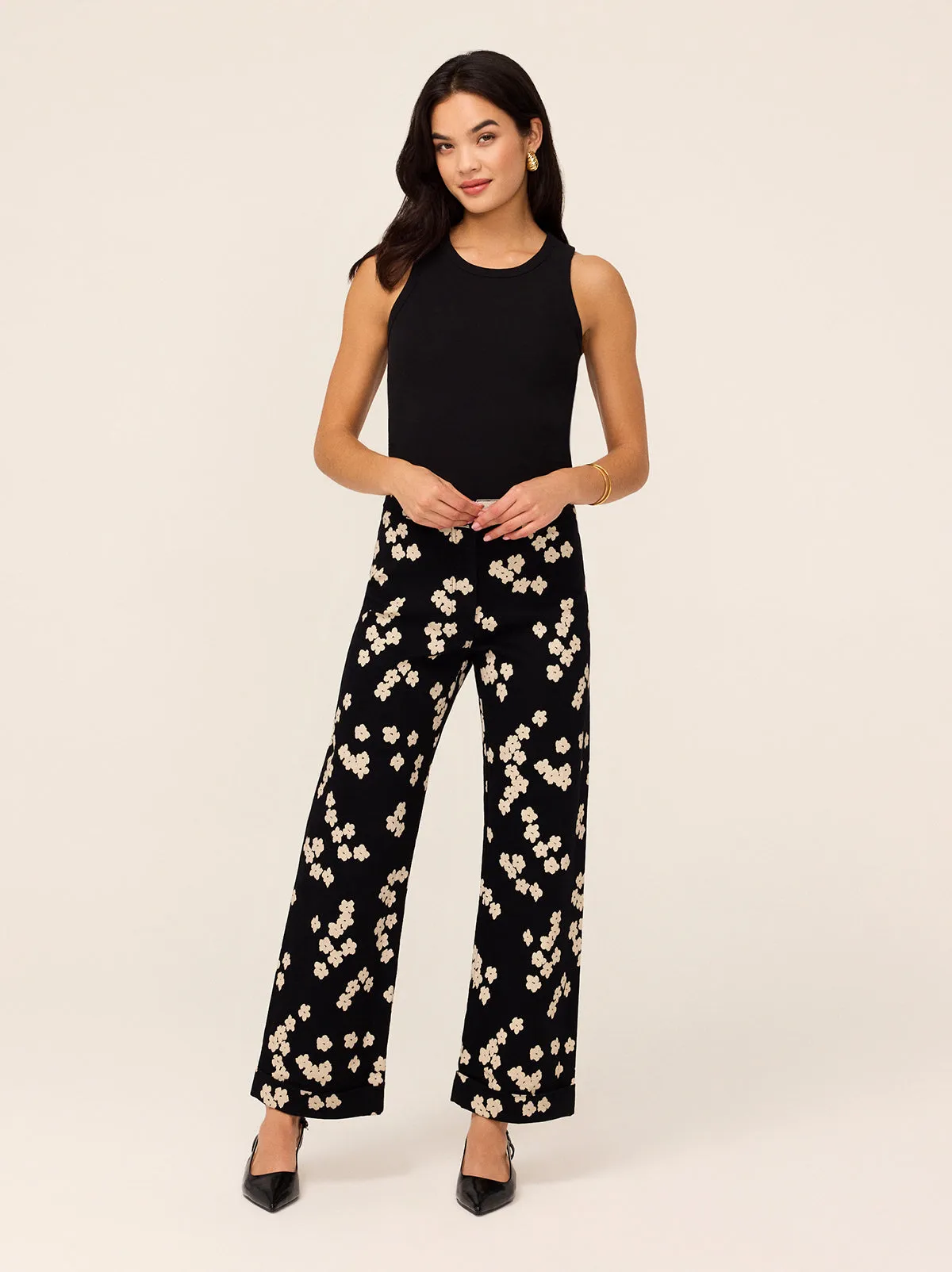 Olive Black Blurred Floral Print Trousers