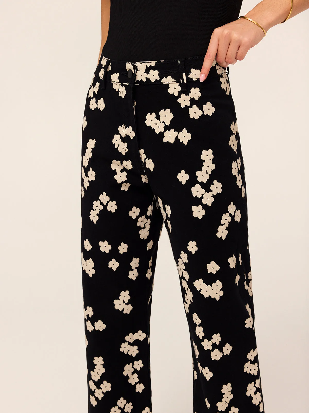 Olive Black Blurred Floral Print Trousers
