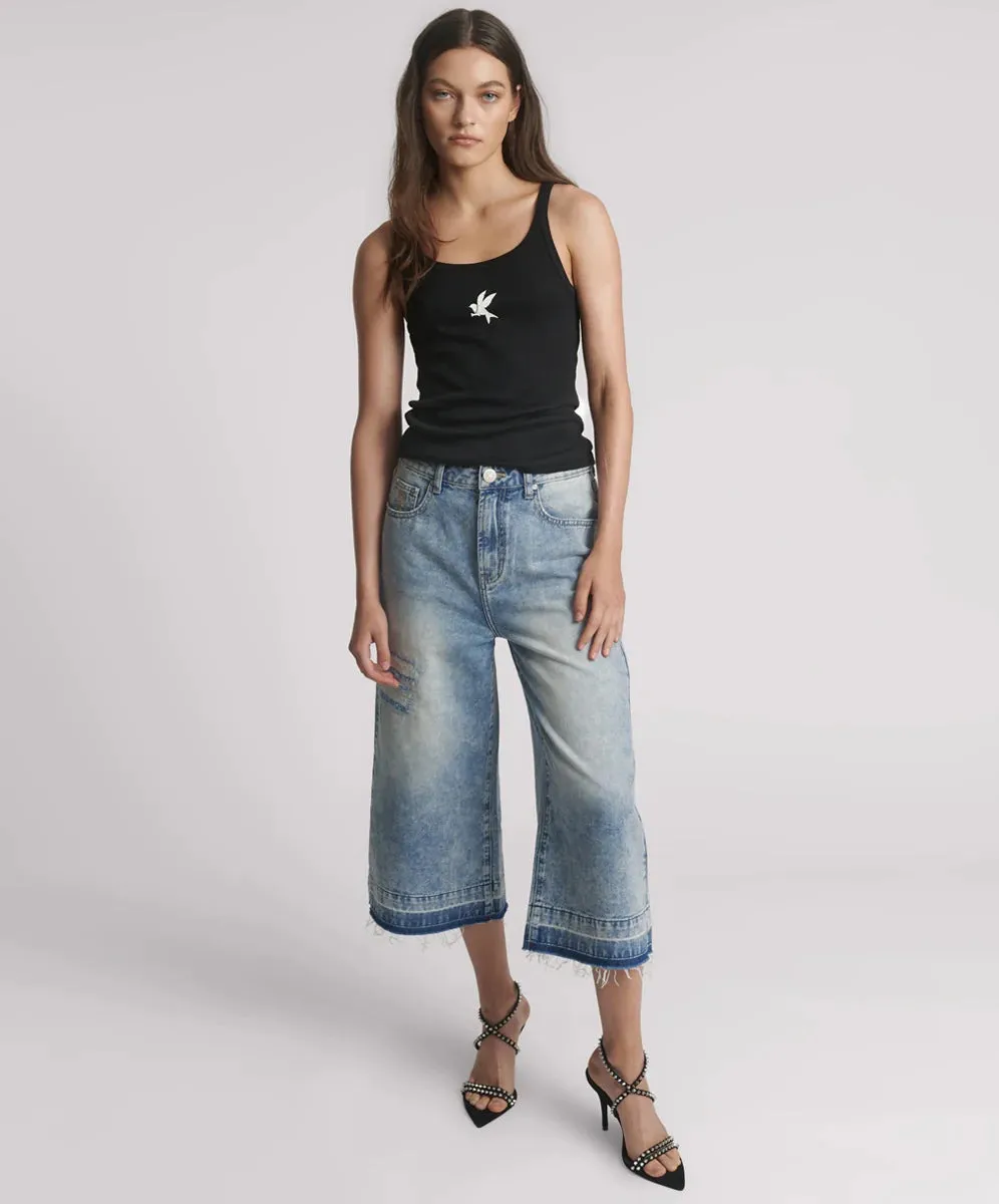 ONE TEASPOON BLACK FINE RIB SINGLET