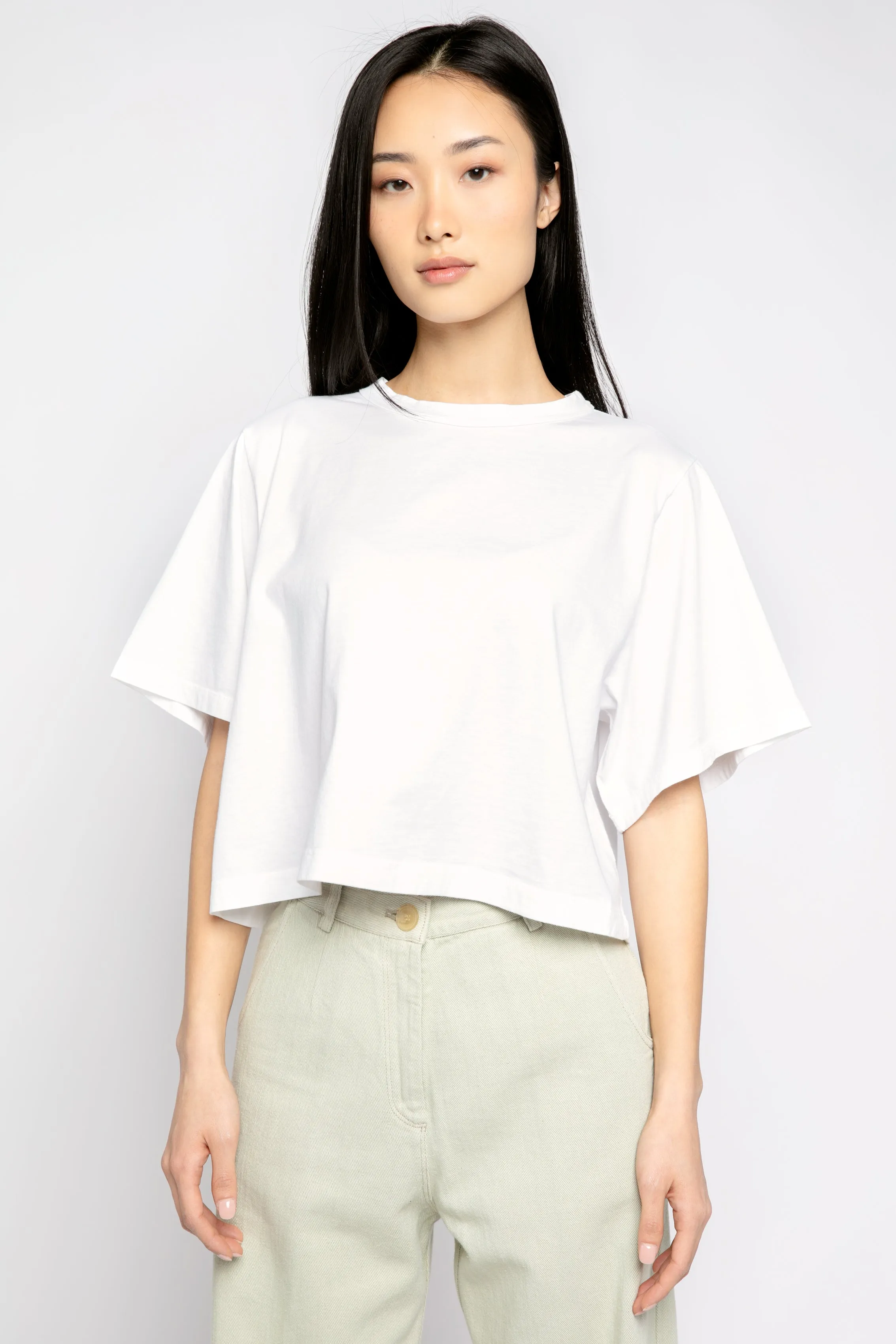 Oversized Cropped T-Shirt in Bianco