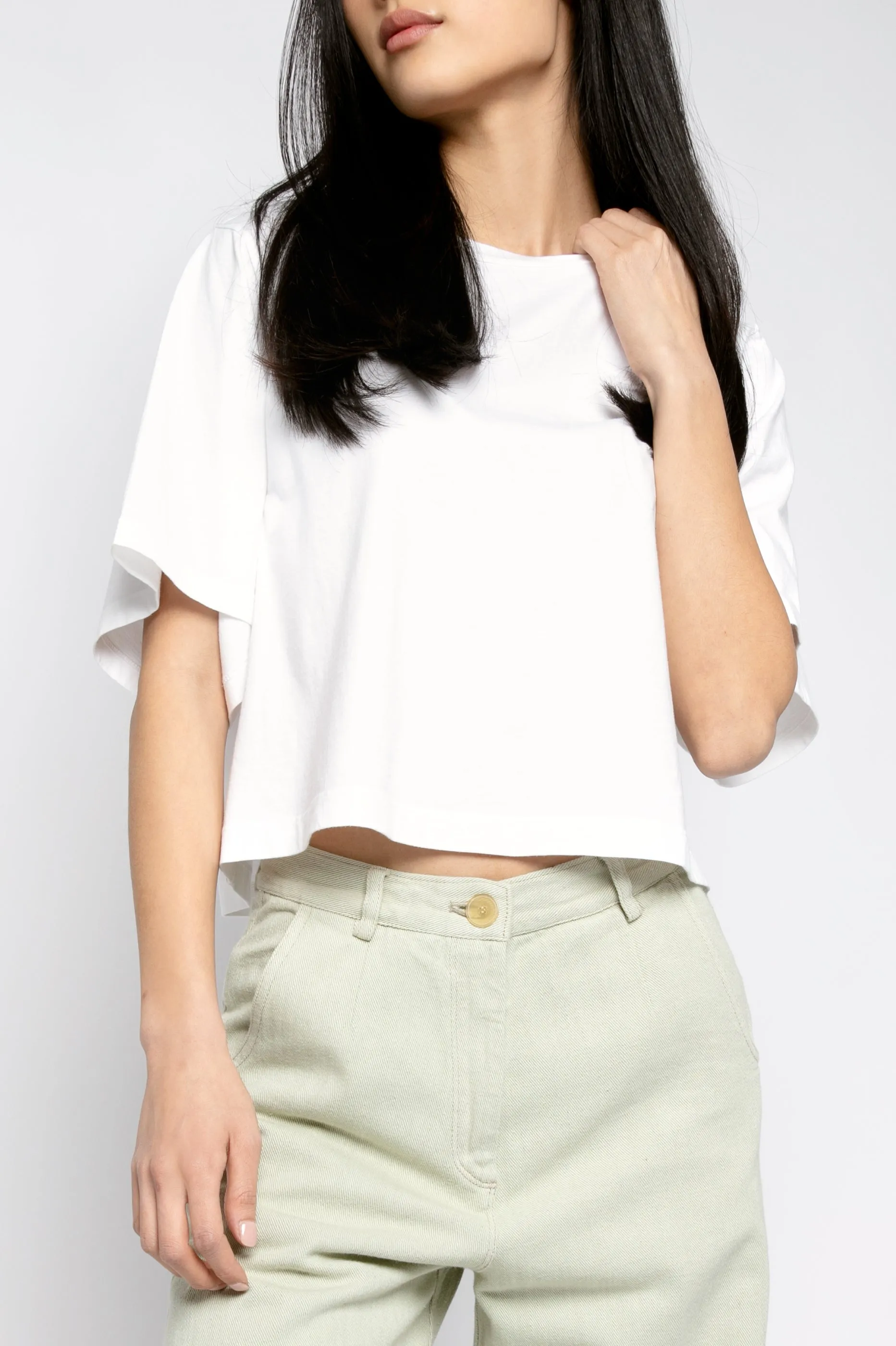 Oversized Cropped T-Shirt in Bianco