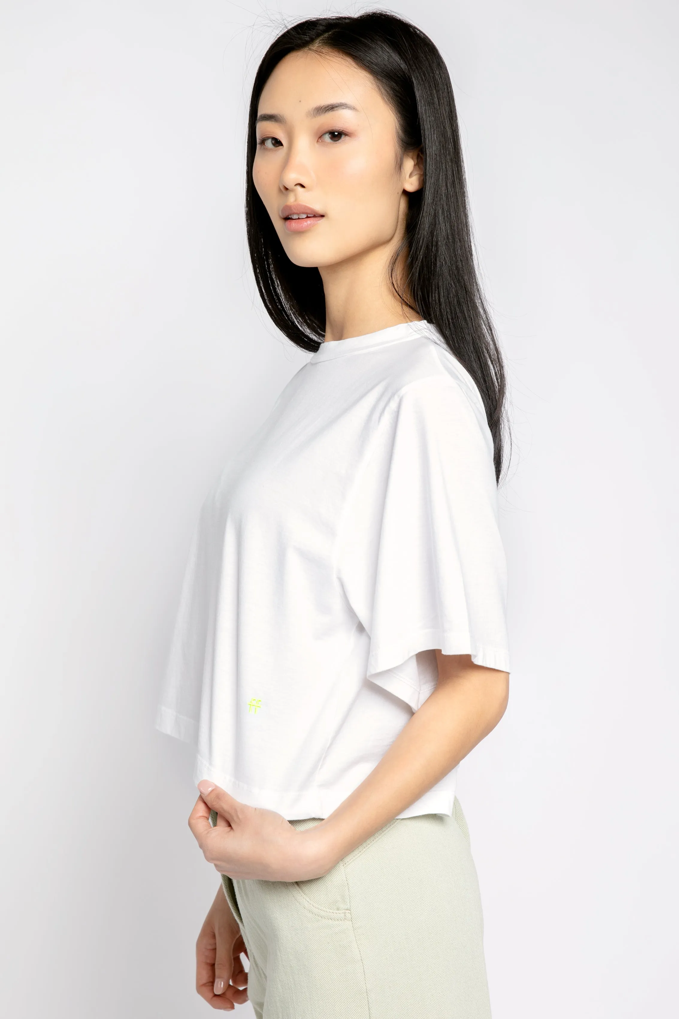 Oversized Cropped T-Shirt in Bianco