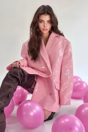 Oversized Double Breasted Blazer with Sequins - Pink