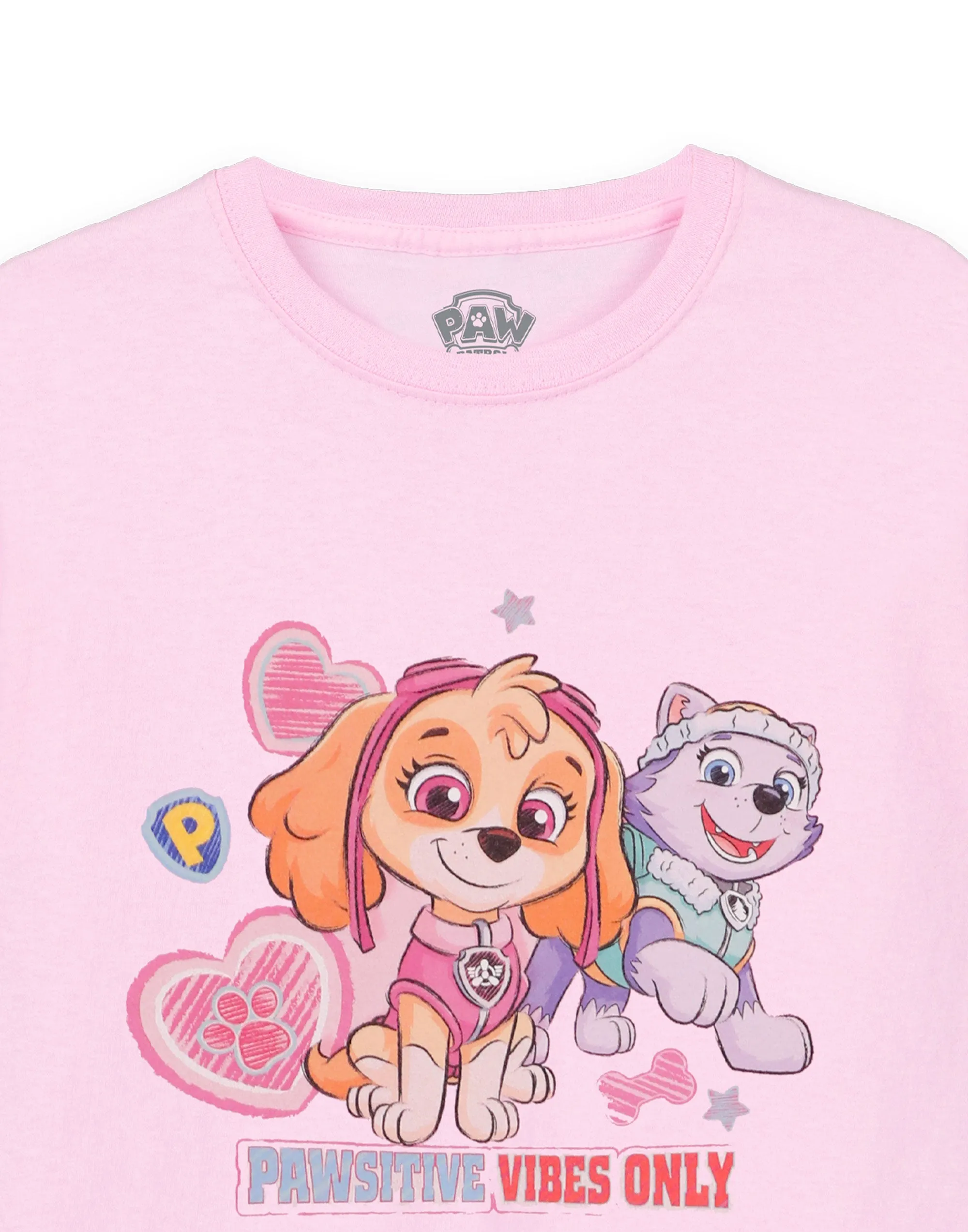 PAW Patrol Pawsitive Vibes Only Girls Pink Short Sleeved T-Shirt