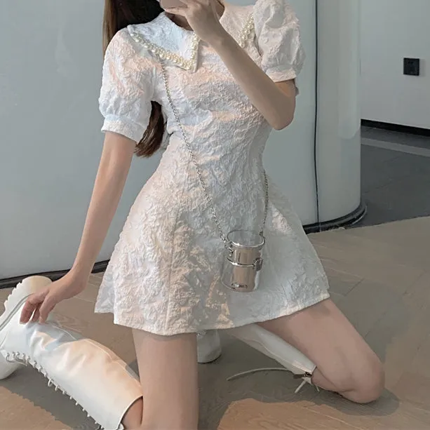 Pearl Collar Short-Sleeved Fitted Bodycon Dress