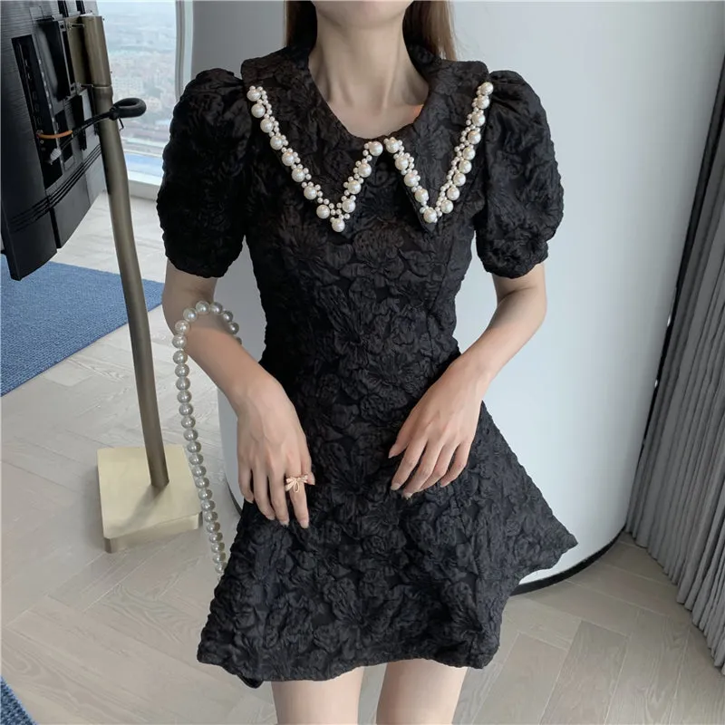 Pearl Collar Short-Sleeved Fitted Bodycon Dress