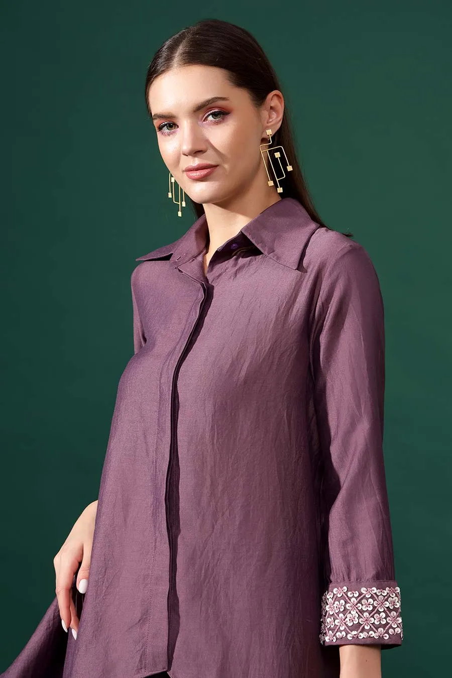 Purple Cotton Silk Tunic & Drape Pant Co-Ord Set