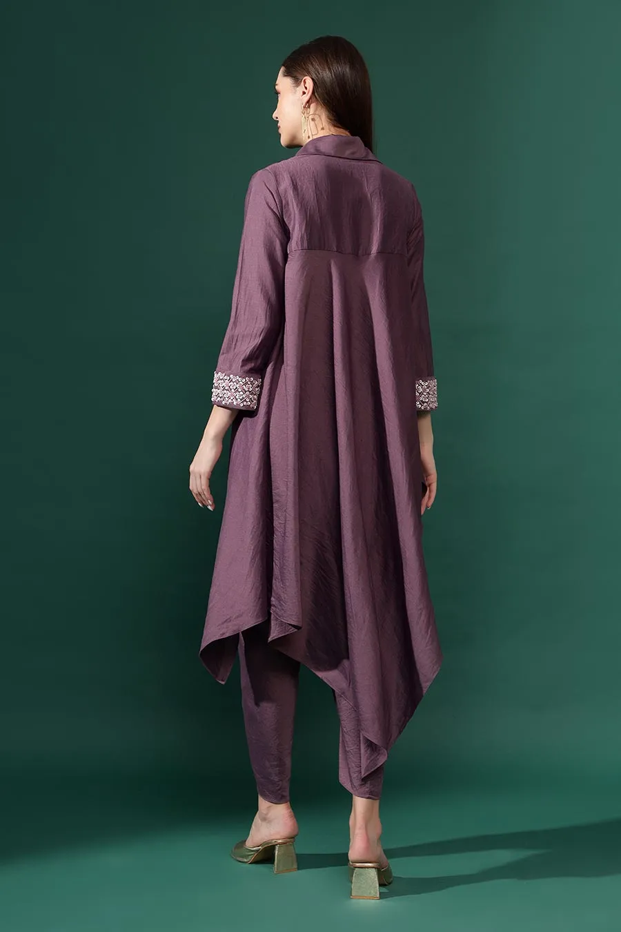 Purple Cotton Silk Tunic & Drape Pant Co-Ord Set