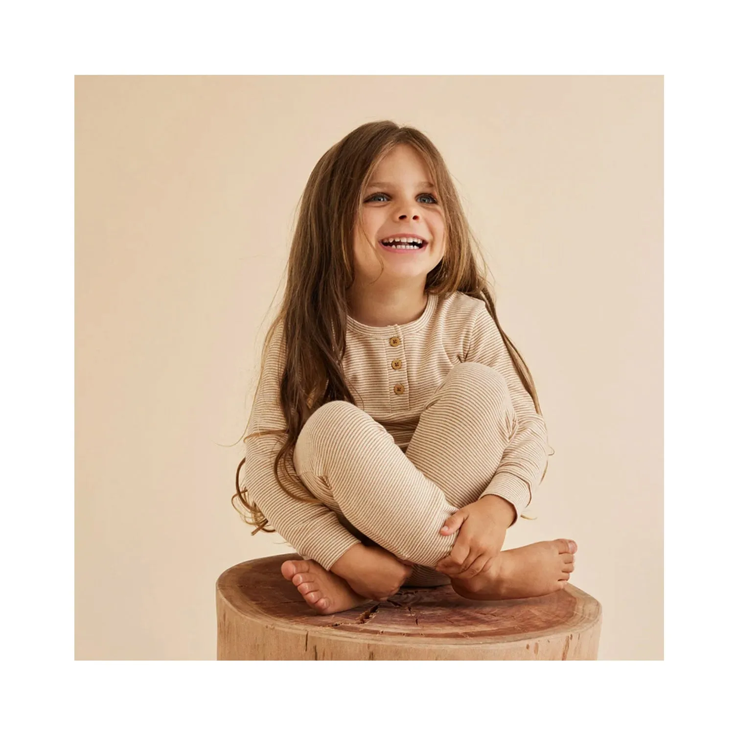 Pyjamas Henley Organic Stripe Rib - Spice