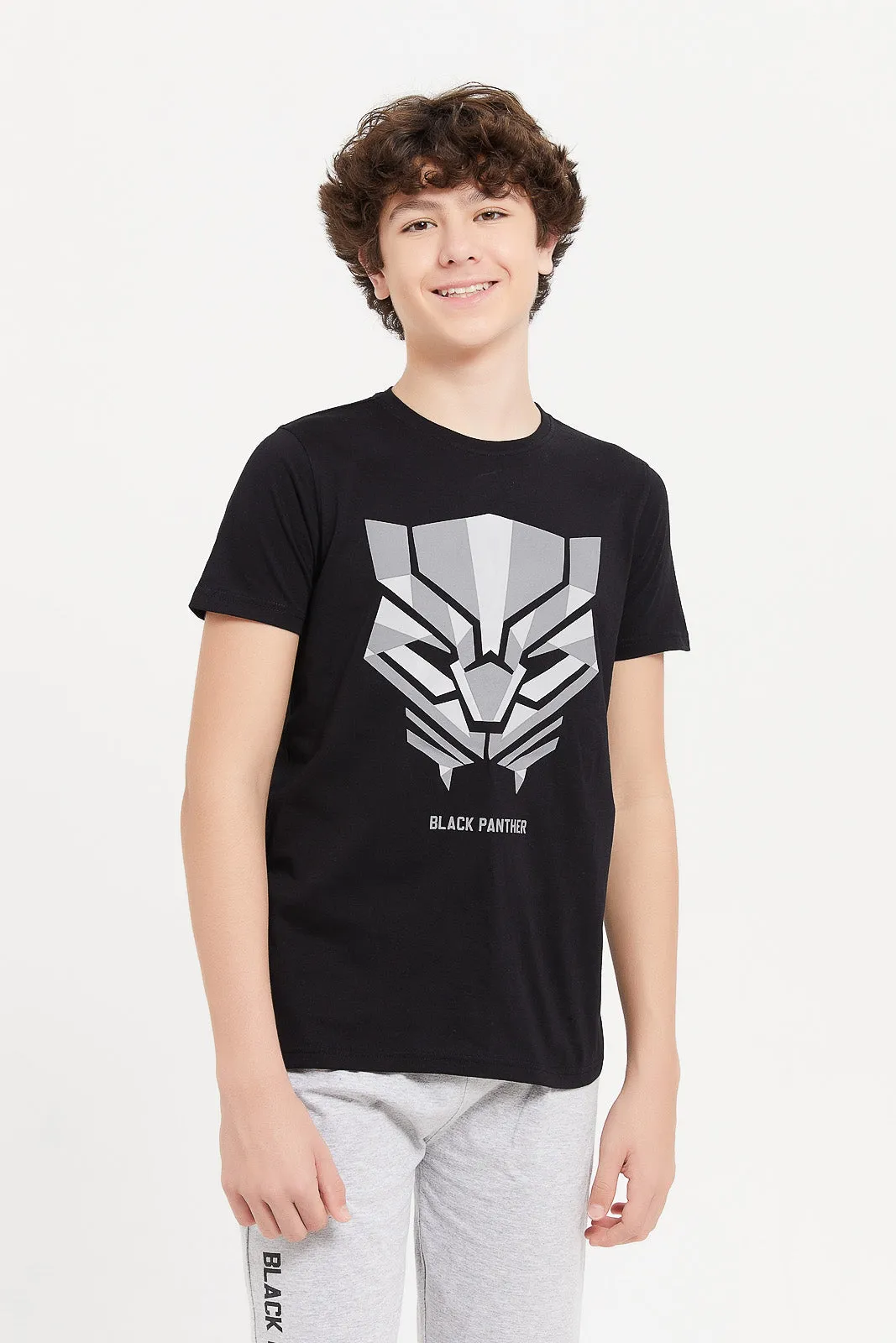 Senior Boys Black And Grey Black Panther Print Pyjama Set (2 Piece)