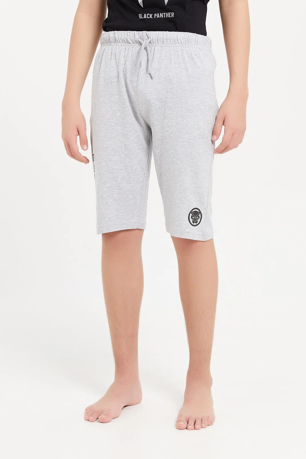 Senior Boys Black And Grey Black Panther Print Pyjama Set (2 Piece)