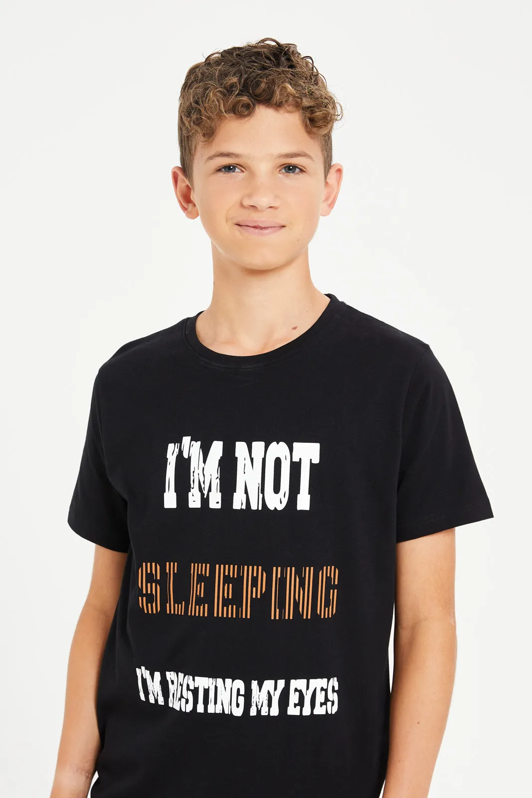 Senior Boys Black And Grey Printed Pyjama Set (2 Piece)