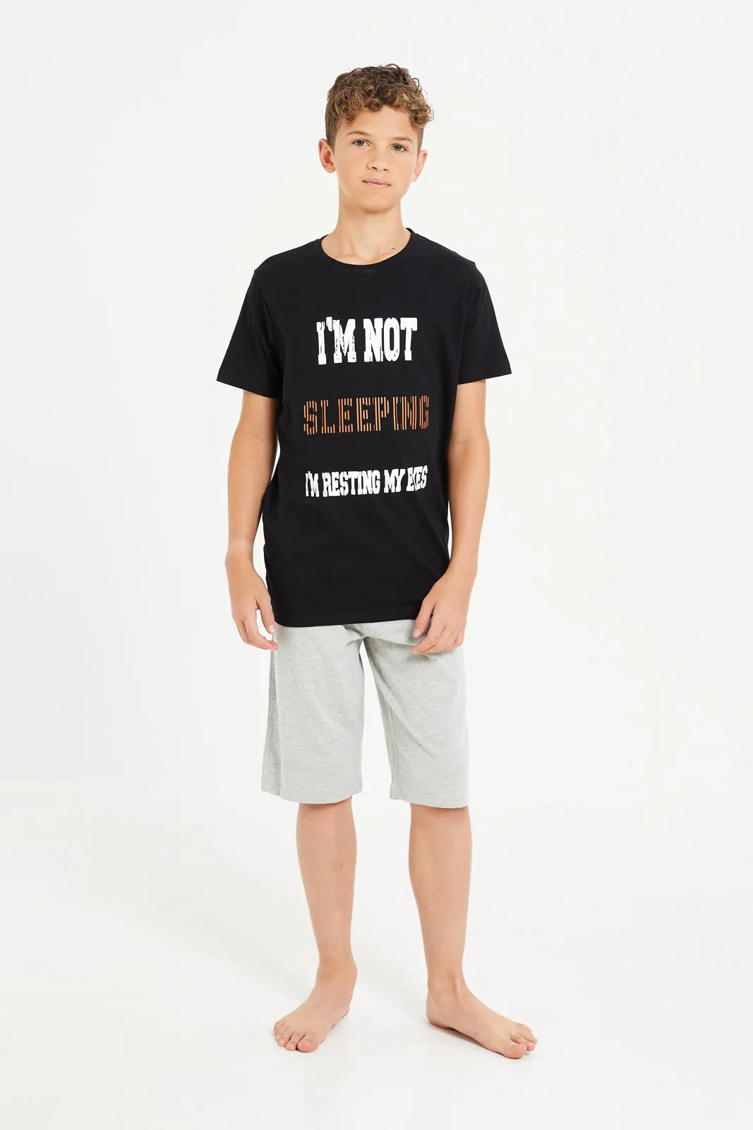 Senior Boys Black And Grey Printed Pyjama Set (2 Piece)