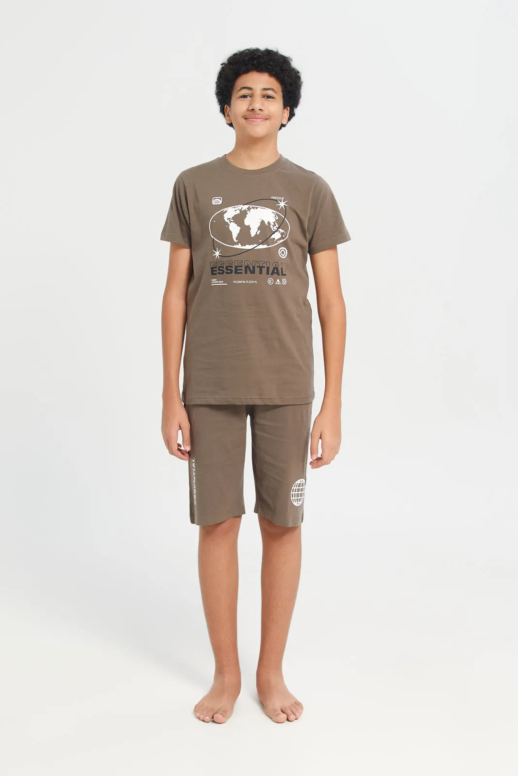 Senior Boys Brown Basic Pyjama Set (2 Piece)