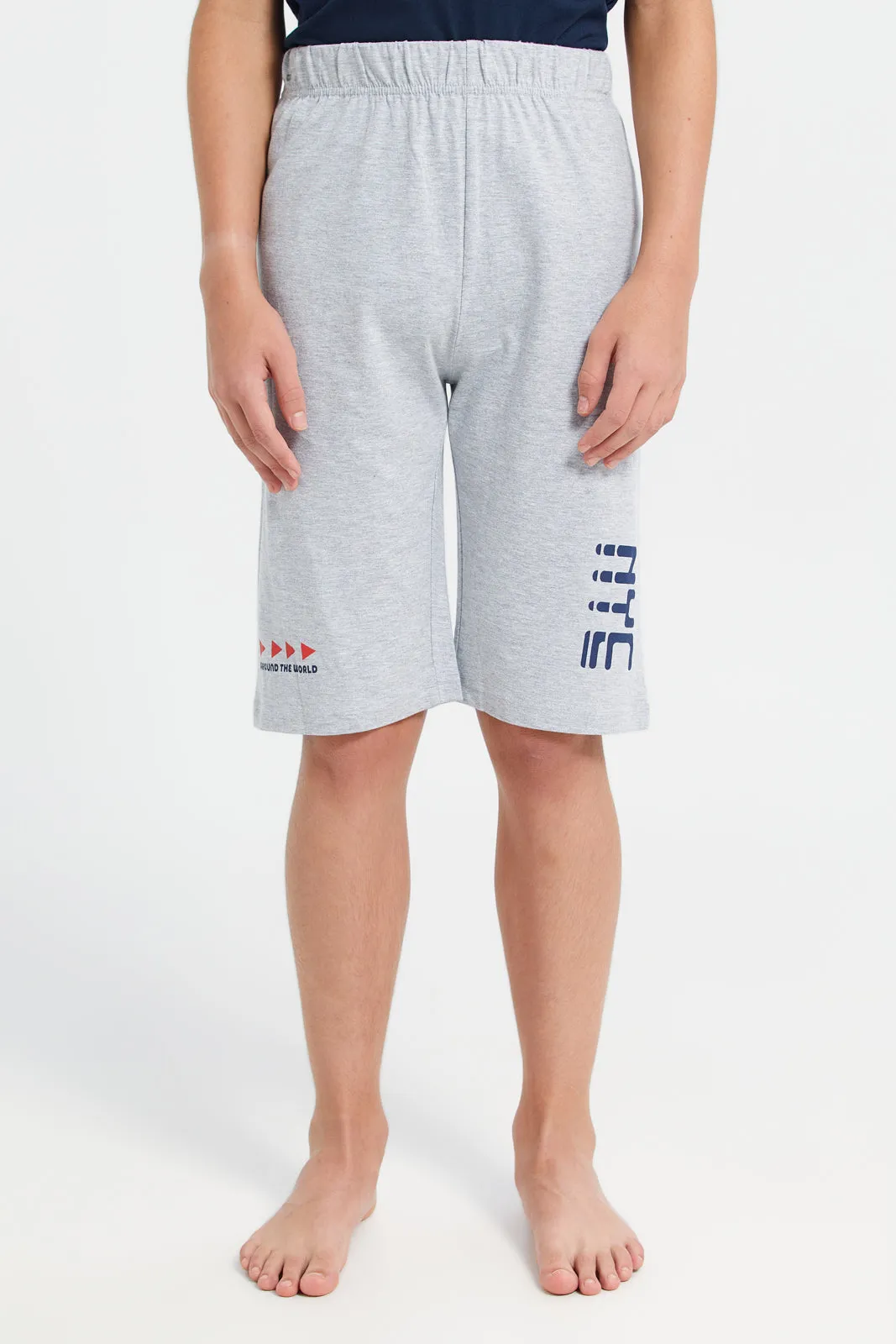 Senior Boys Grey And Navy Basic Pyjama Set (2 Piece)