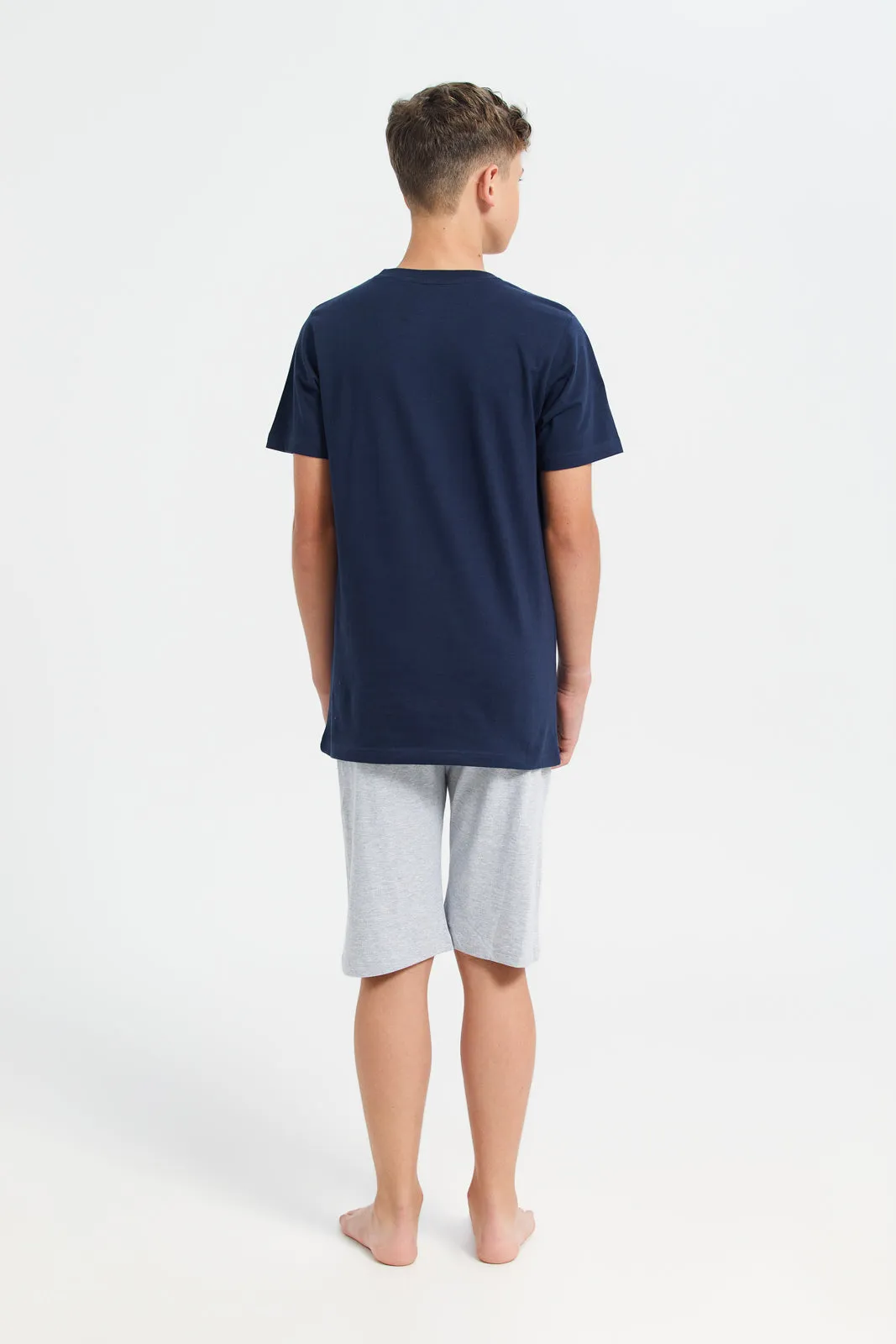 Senior Boys Grey And Navy Basic Pyjama Set (2 Piece)