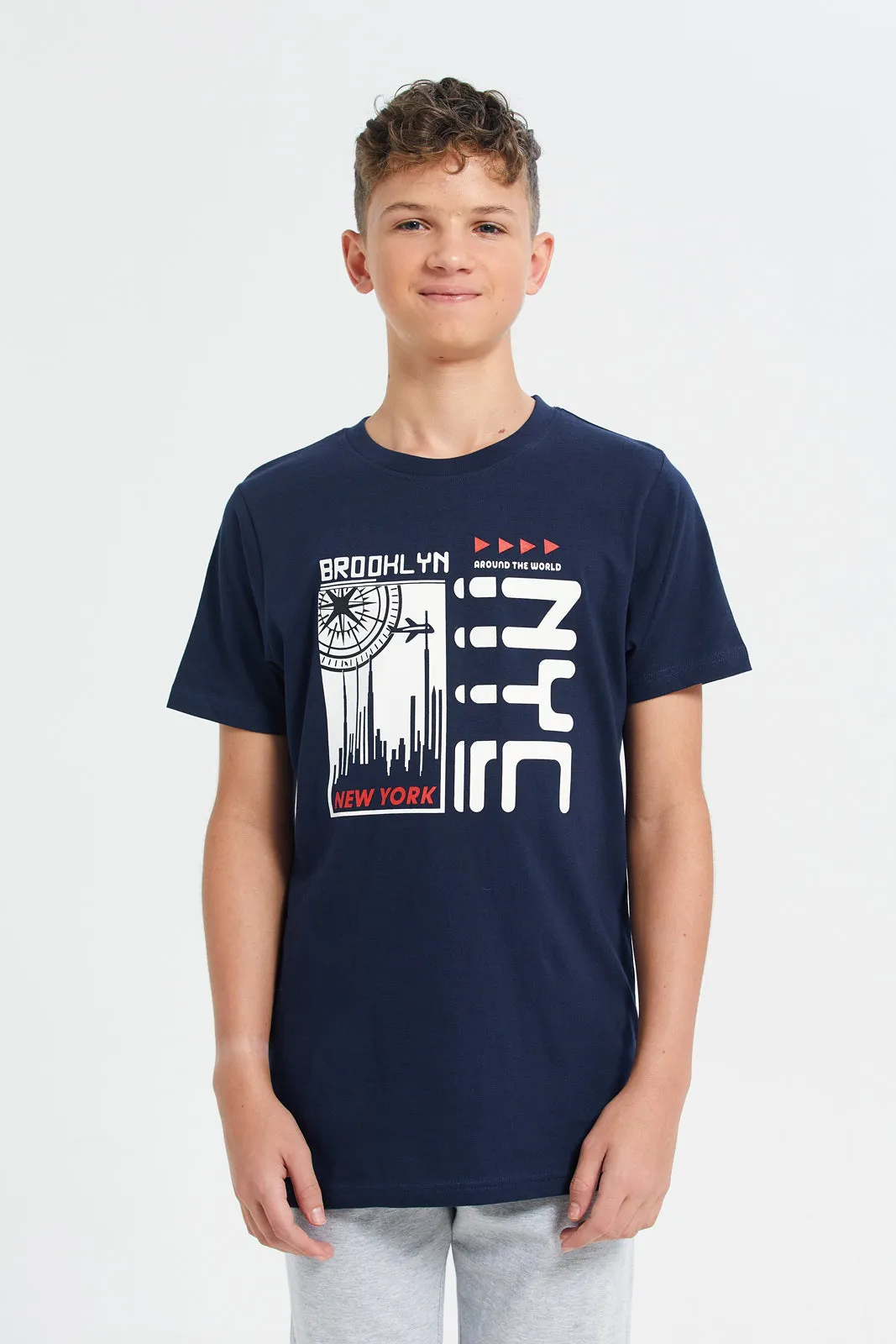 Senior Boys Grey And Navy Basic Pyjama Set (2 Piece)