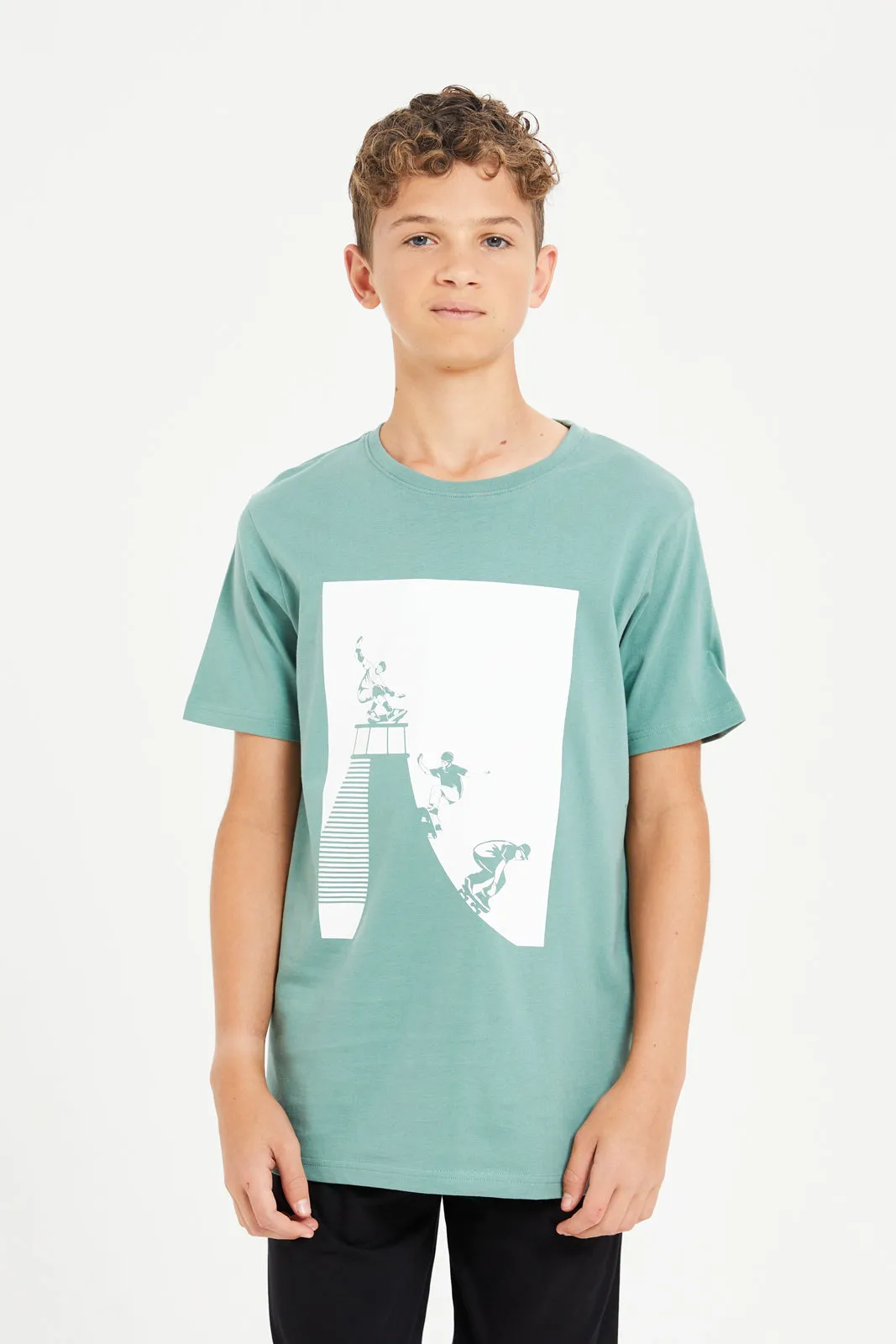 Senior Boys Mint And Black Printed Pyjama Set (2 Piece)