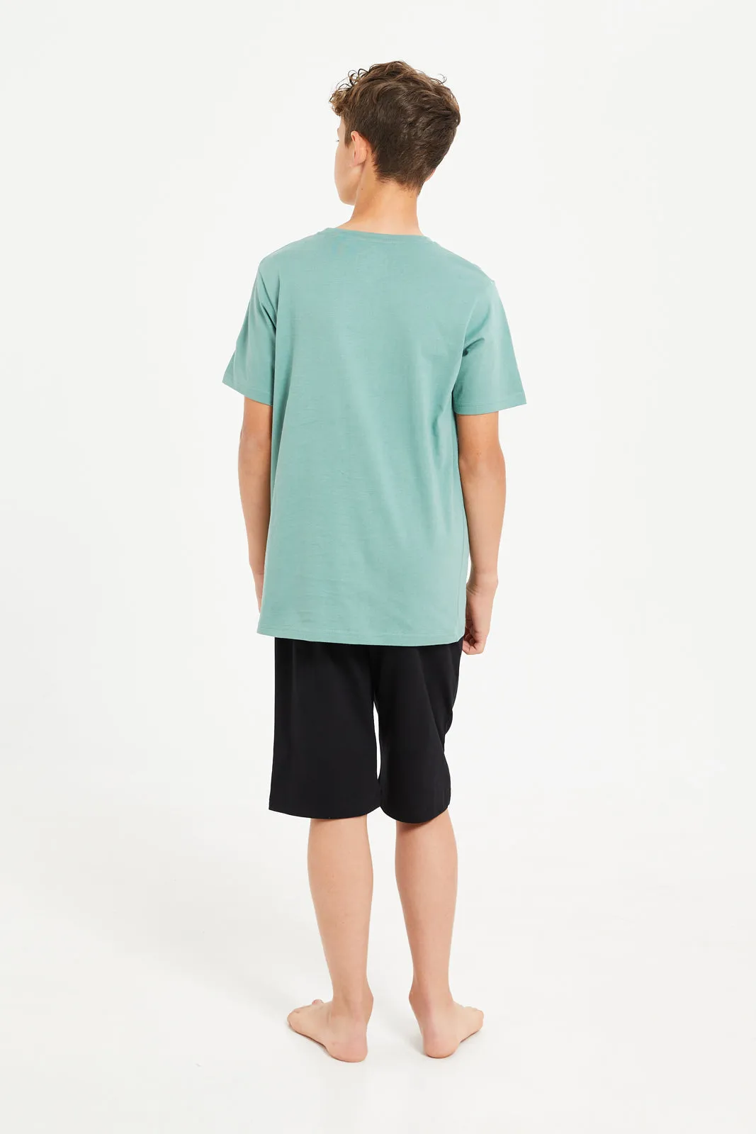 Senior Boys Mint And Black Printed Pyjama Set (2 Piece)