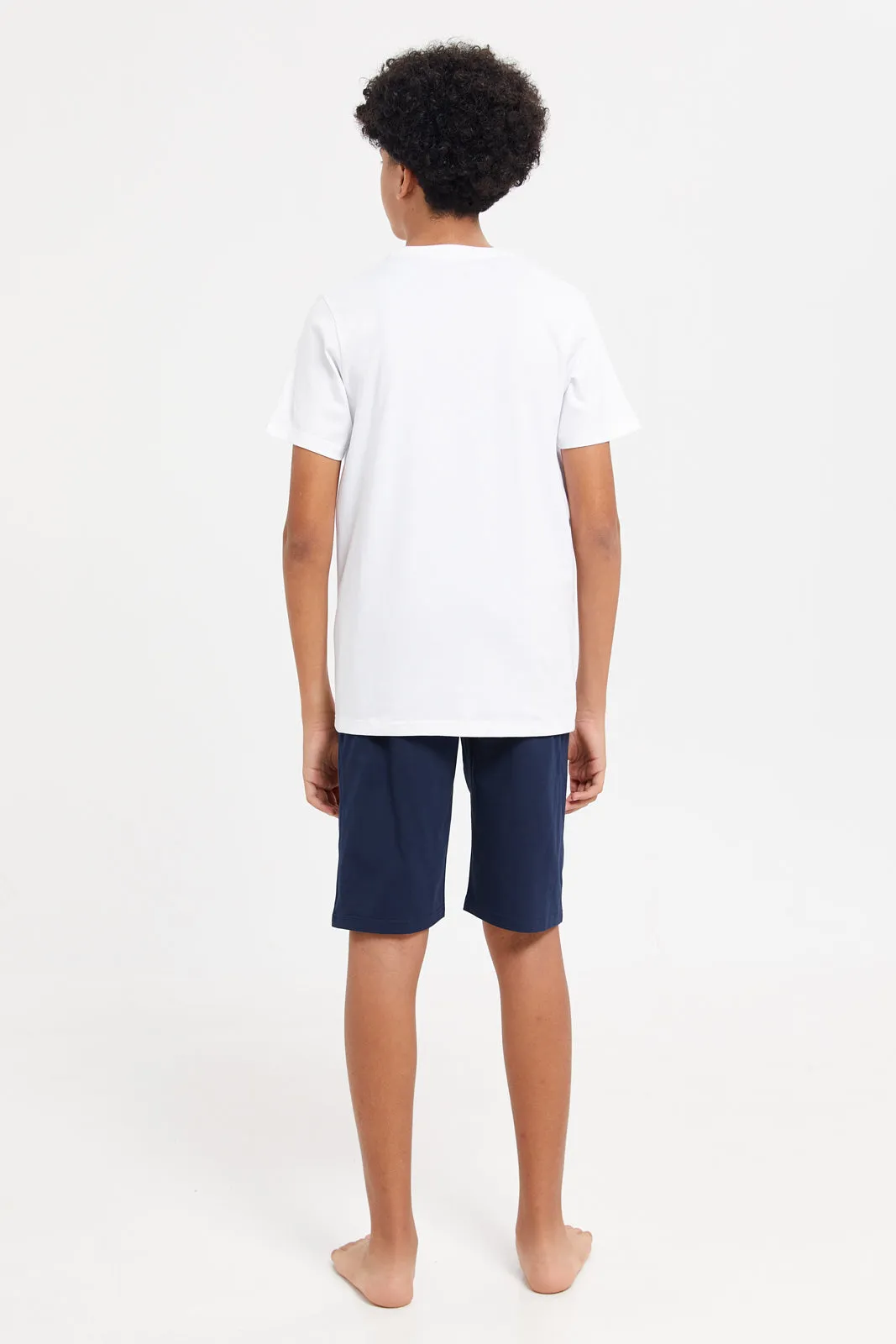 Senior Boys White And Navy Printed Pyjama Set (2 Piece)