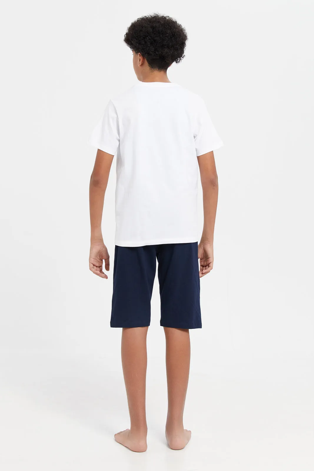 Senior Boys White And Navy Pyjama Set (2 Piece)