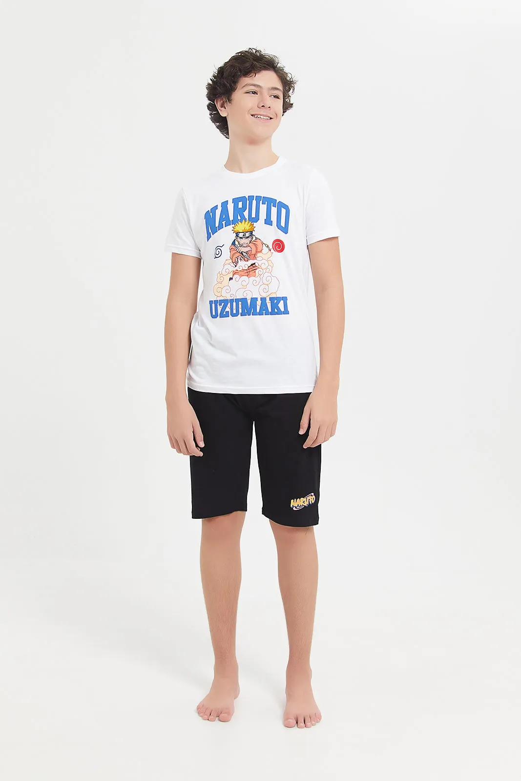 Senior Boys White Naruto Print Pyjama Set (2 Piece)