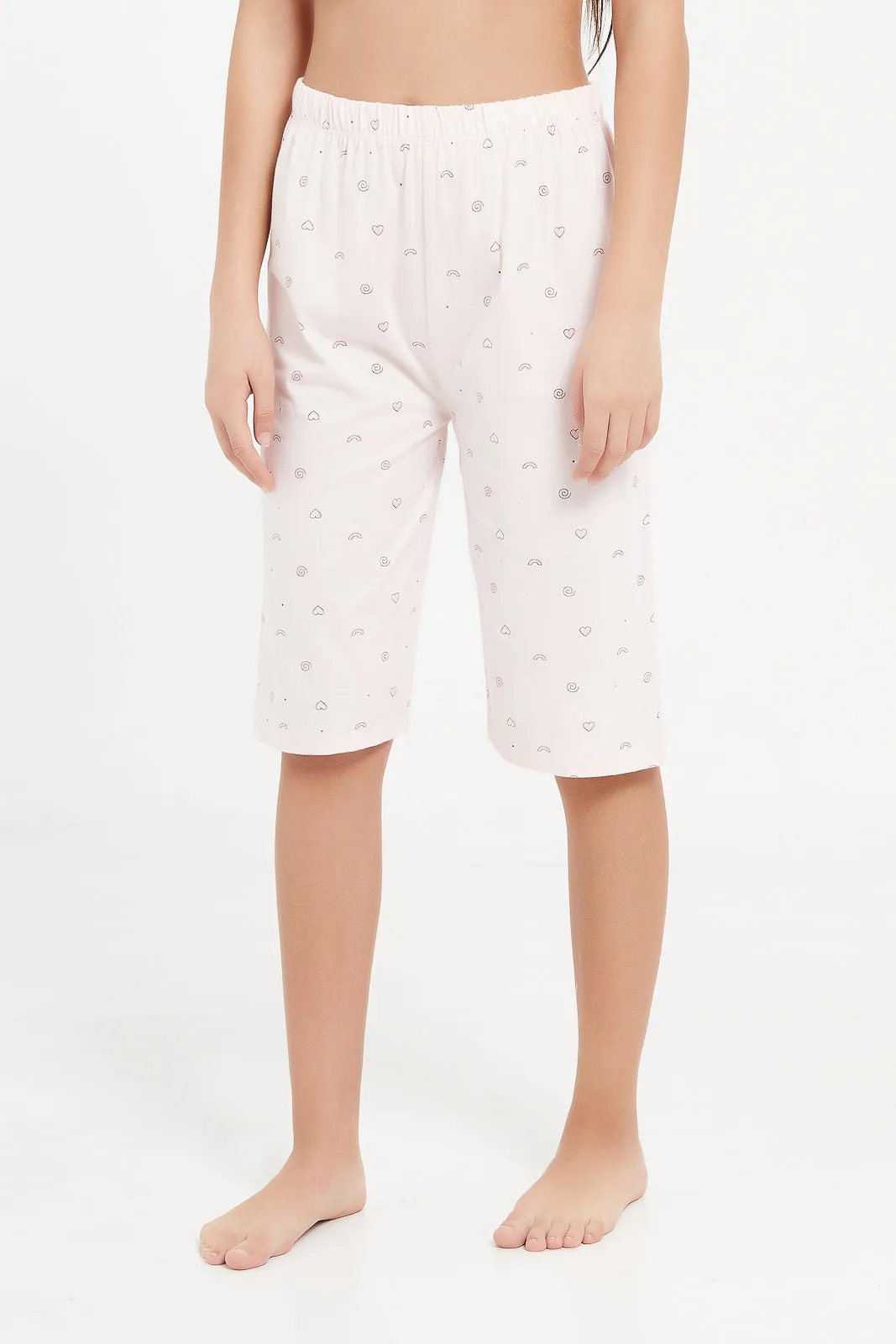 Senior Girls Pink Heart Print Pyjama Set (2 Piece)