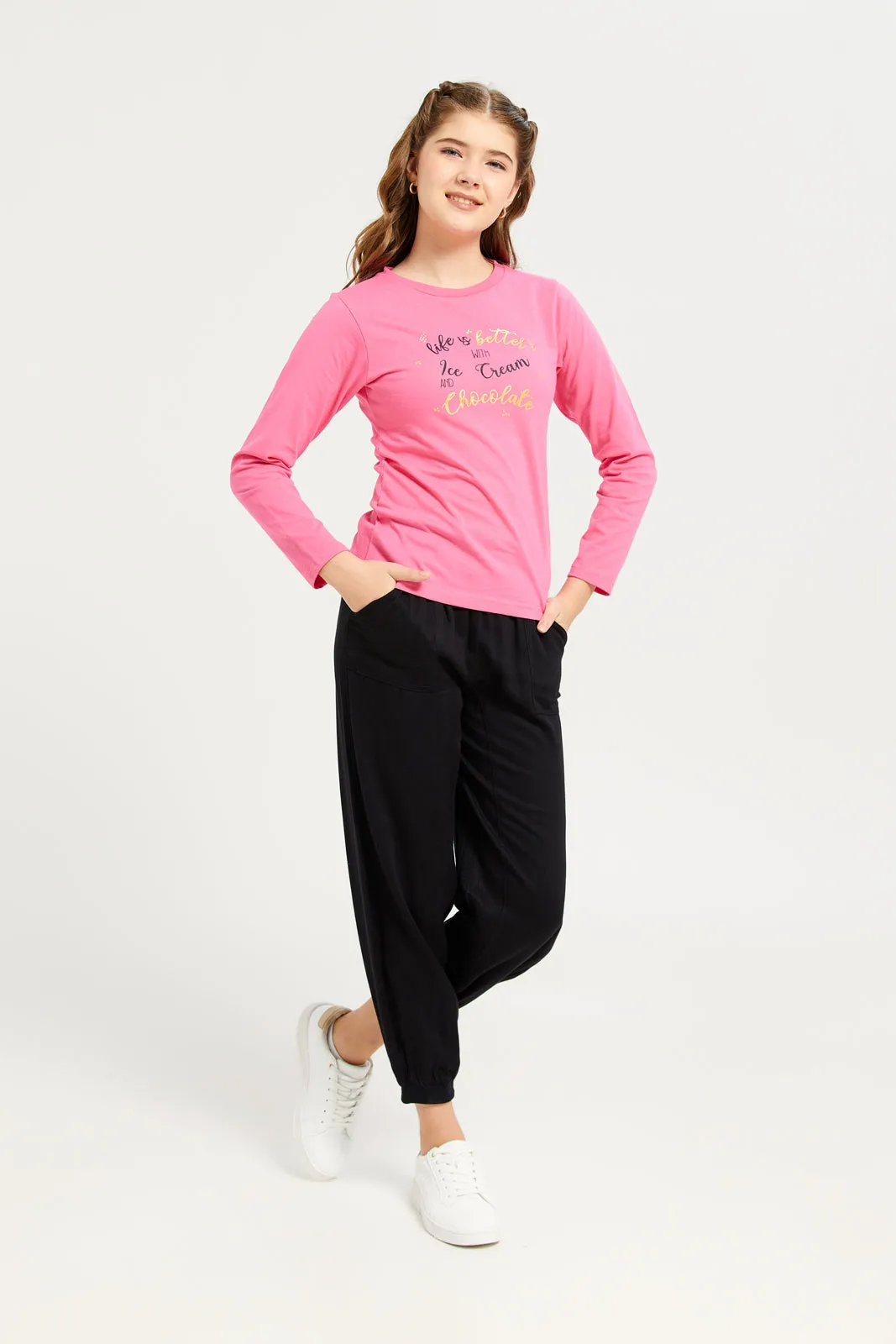 Senior Girls Pink Ice Cream Print T-Shirt