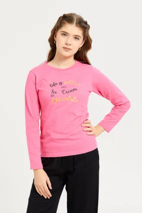 Senior Girls Pink Ice Cream Print T-Shirt