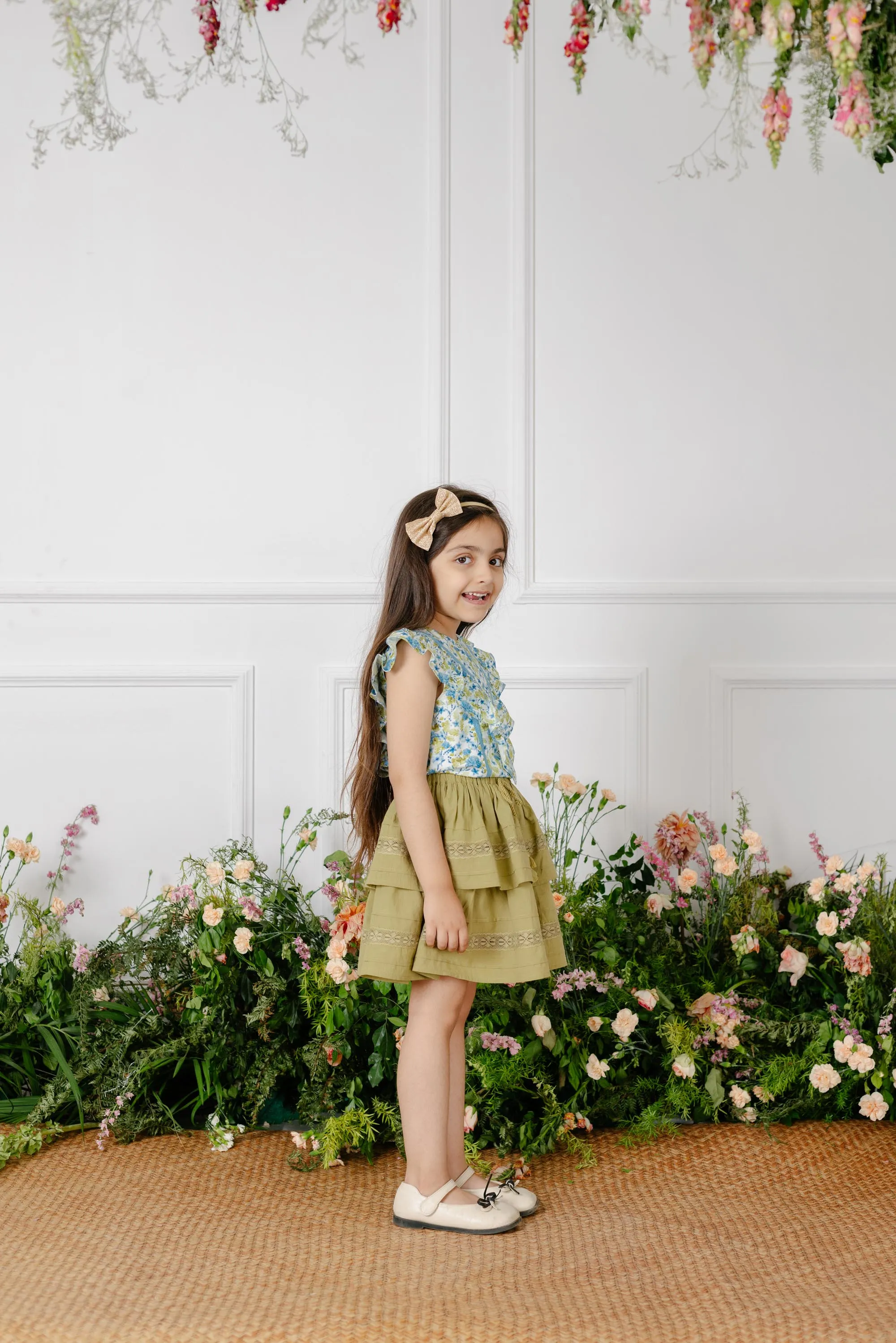 Set of Esme Girls Top and Camila Skirt - Blue/Green