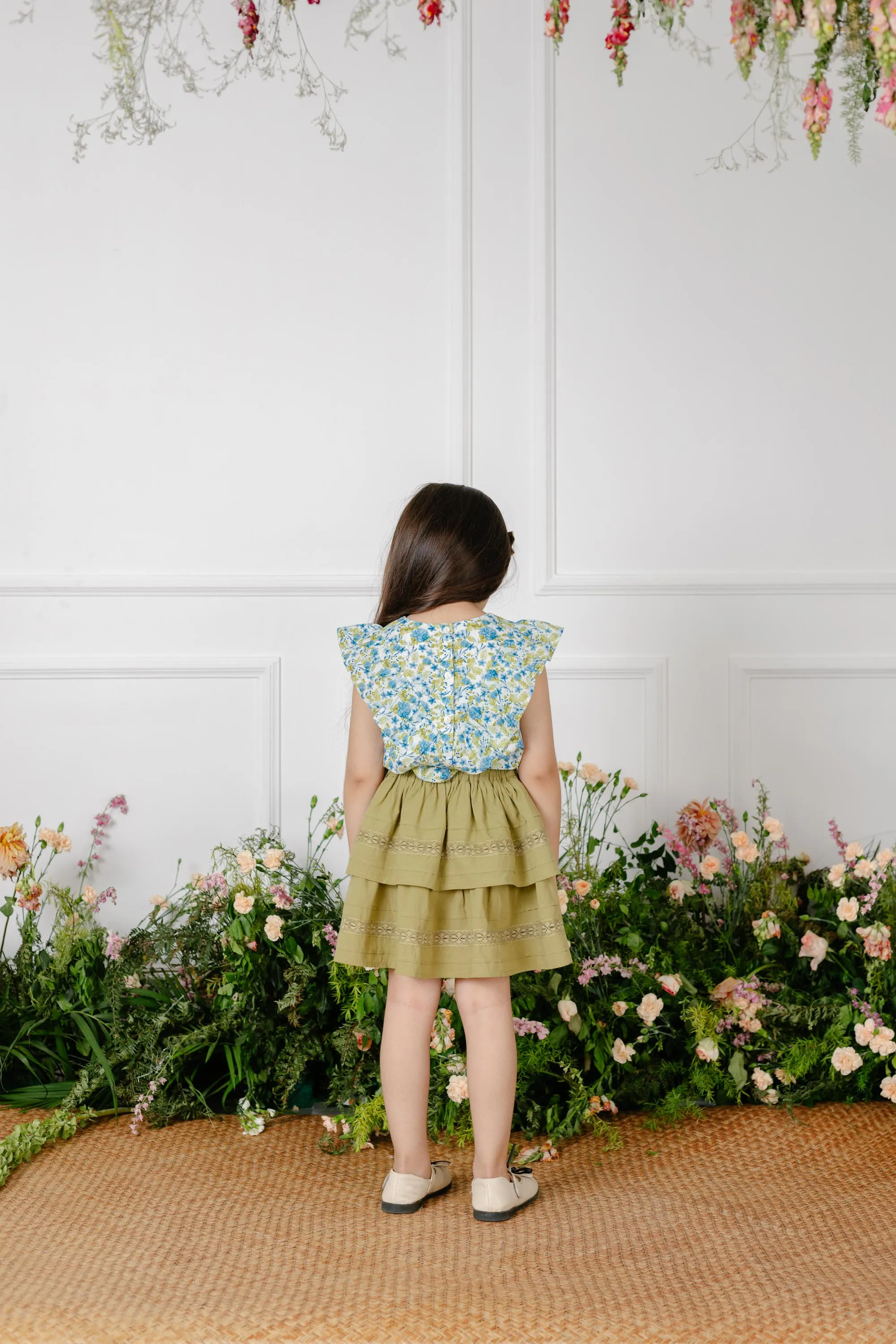 Set of Esme Girls Top and Camila Skirt - Blue/Green
