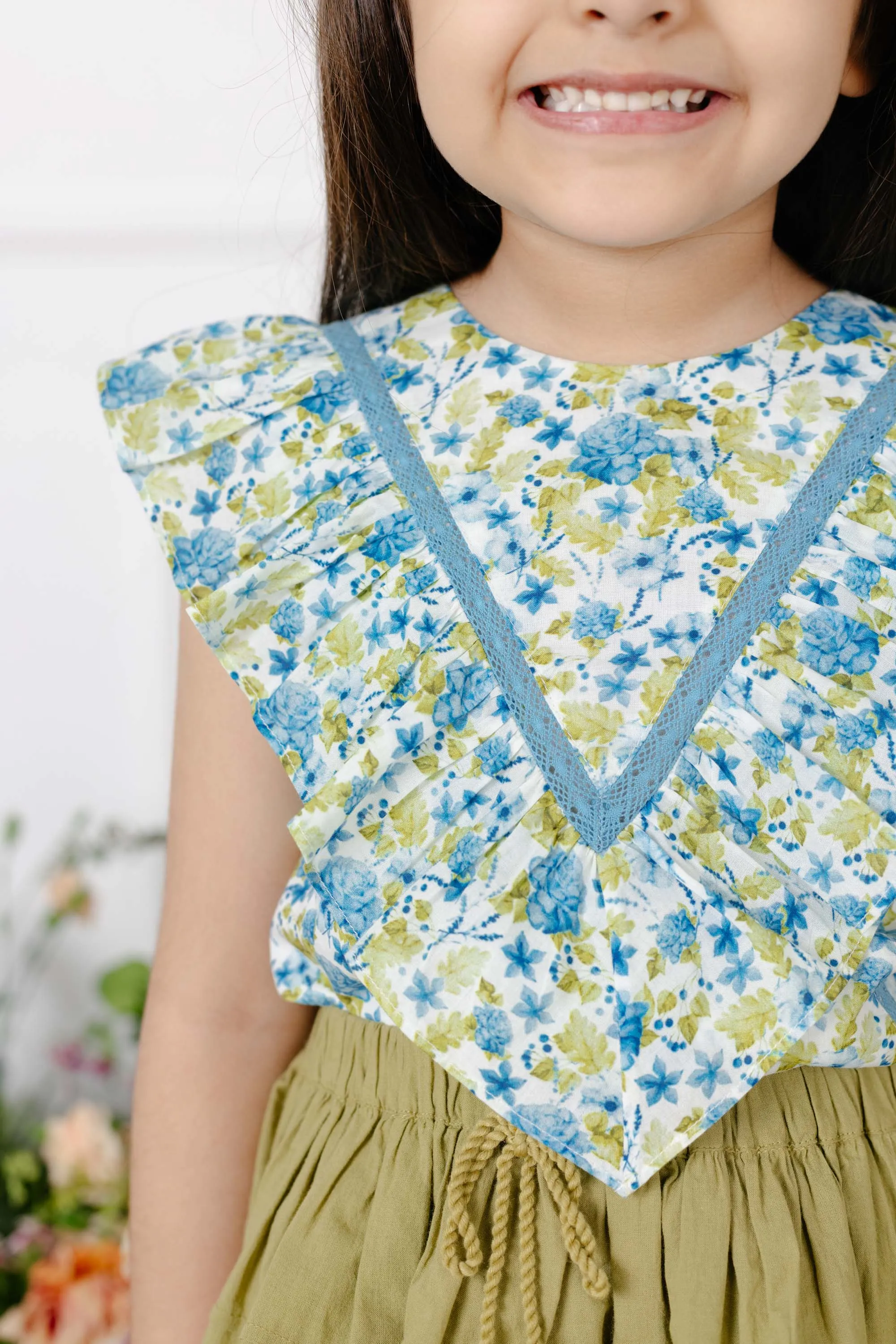 Set of Esme Girls Top and Camila Skirt - Blue/Green