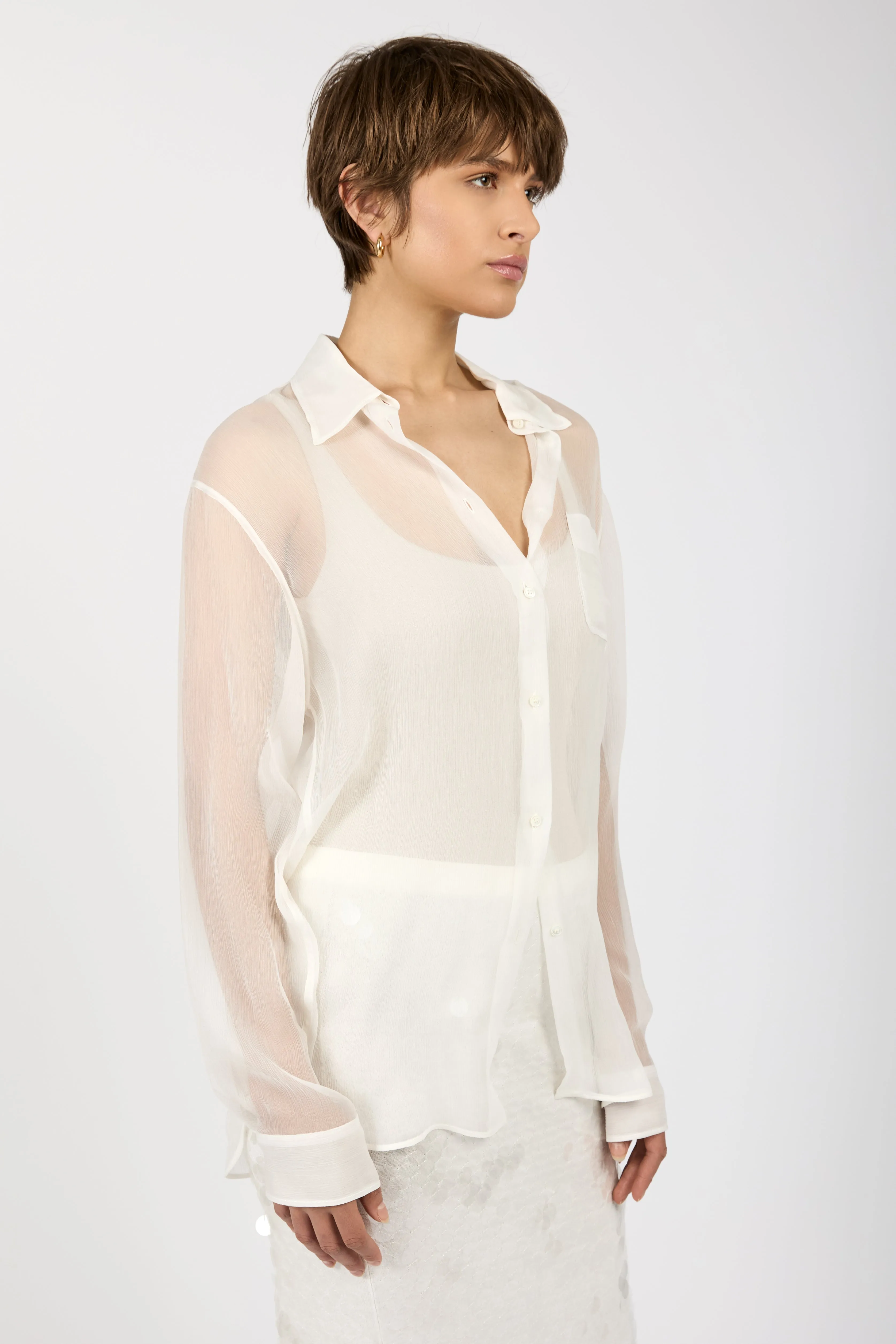 Sheer Silk Shirt in Ecru
