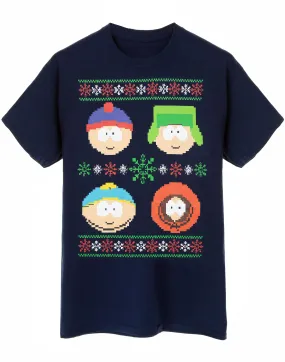 South Park Fairisle Christmas Mens Navy T-Shirt