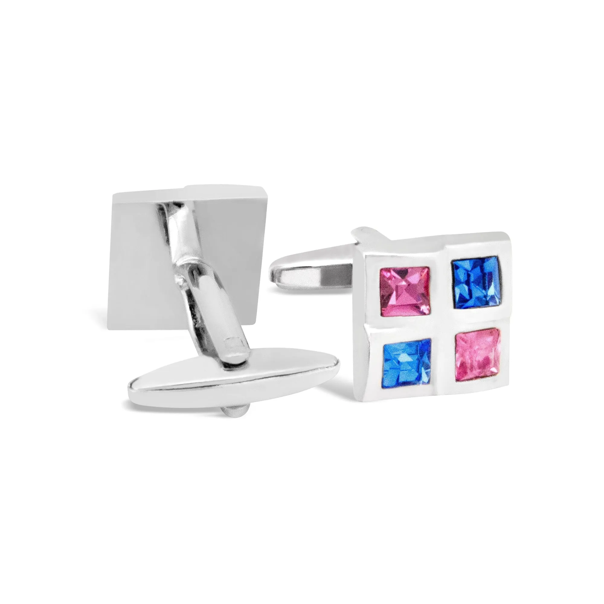 Square Window Blue and Pink Crystals Cufflinks A13