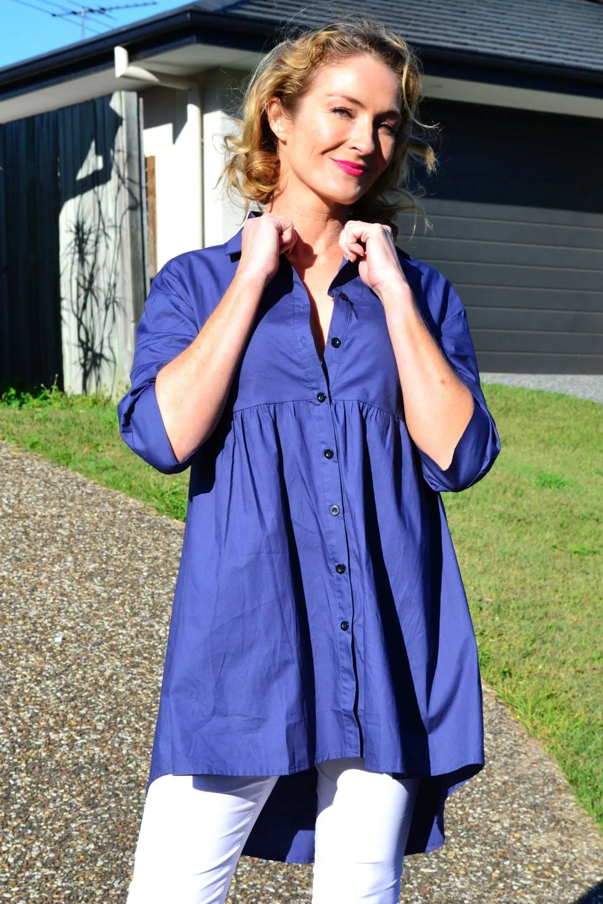 Steel Blue Trendsetting Tunic Shirt