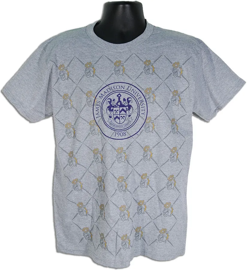 TSJM04G T-Shirt JMU Overall Print w Seal - GREY