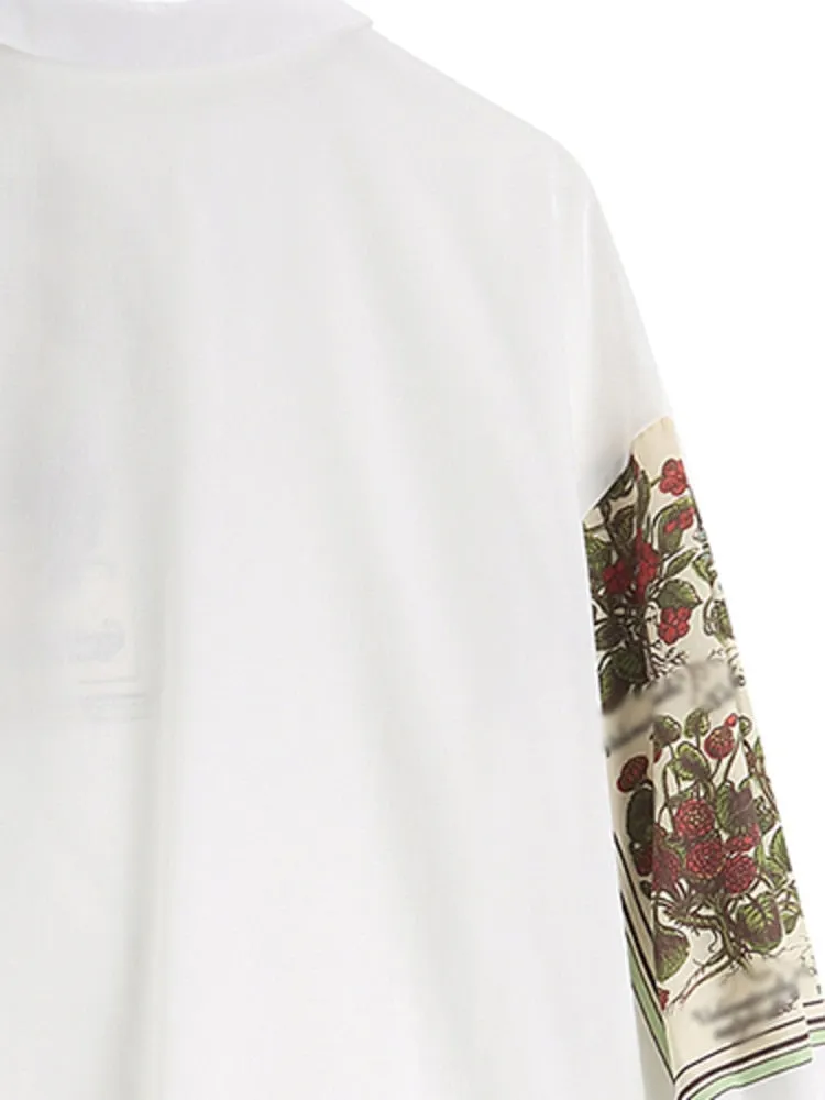 White Print Casual Blouse New Lapel Long Sleeve Loose Fit Shirt