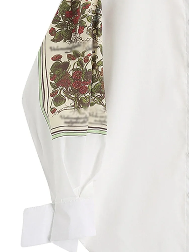 White Print Casual Blouse New Lapel Long Sleeve Loose Fit Shirt